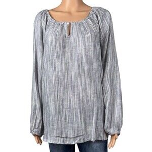 Boston Traders Womens Large Black Blouse Peasant Boho Long Sleeve Relaxed New
